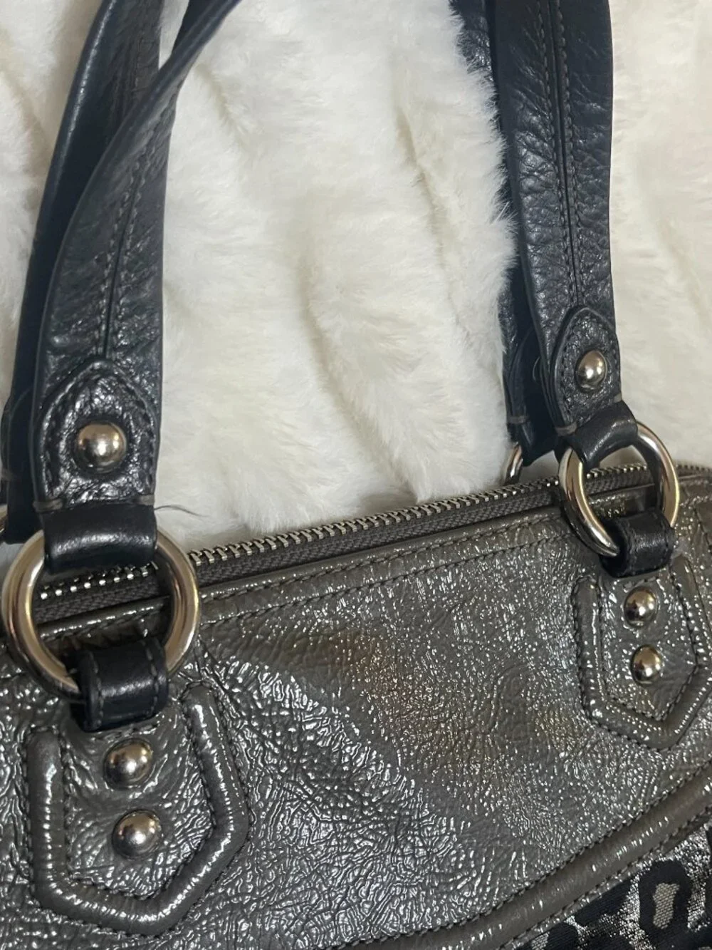 Coach Metallic Silver/Black Ocelot Leopard